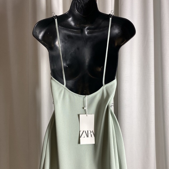 ZARA Woman Green Midi Long Strappy Slip Camisole Dress Size S - Picture 7 of 12
